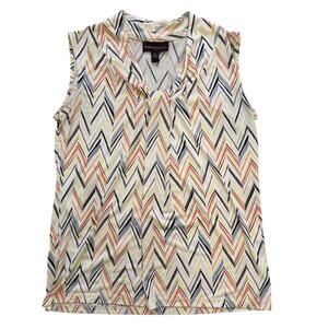 Dana Buchman Blouse Multicolor Sleeveless V-Neck Pullover Polyester Top ~ Size M